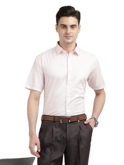 Model wearing Clarke Gable's Pink Striped Formal Shirt in a casual setting