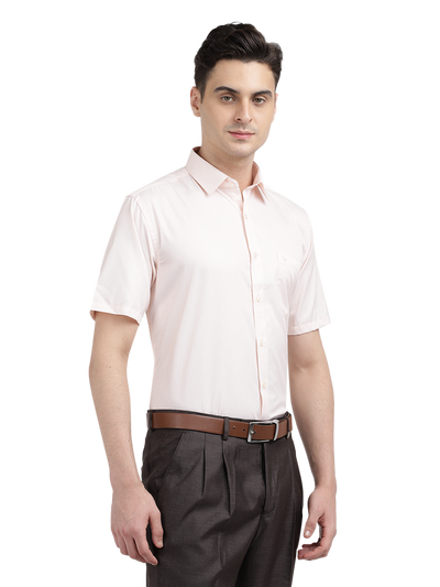 Model wearing Clarke Gable's Pink Striped Formal Shirt in a casual setting