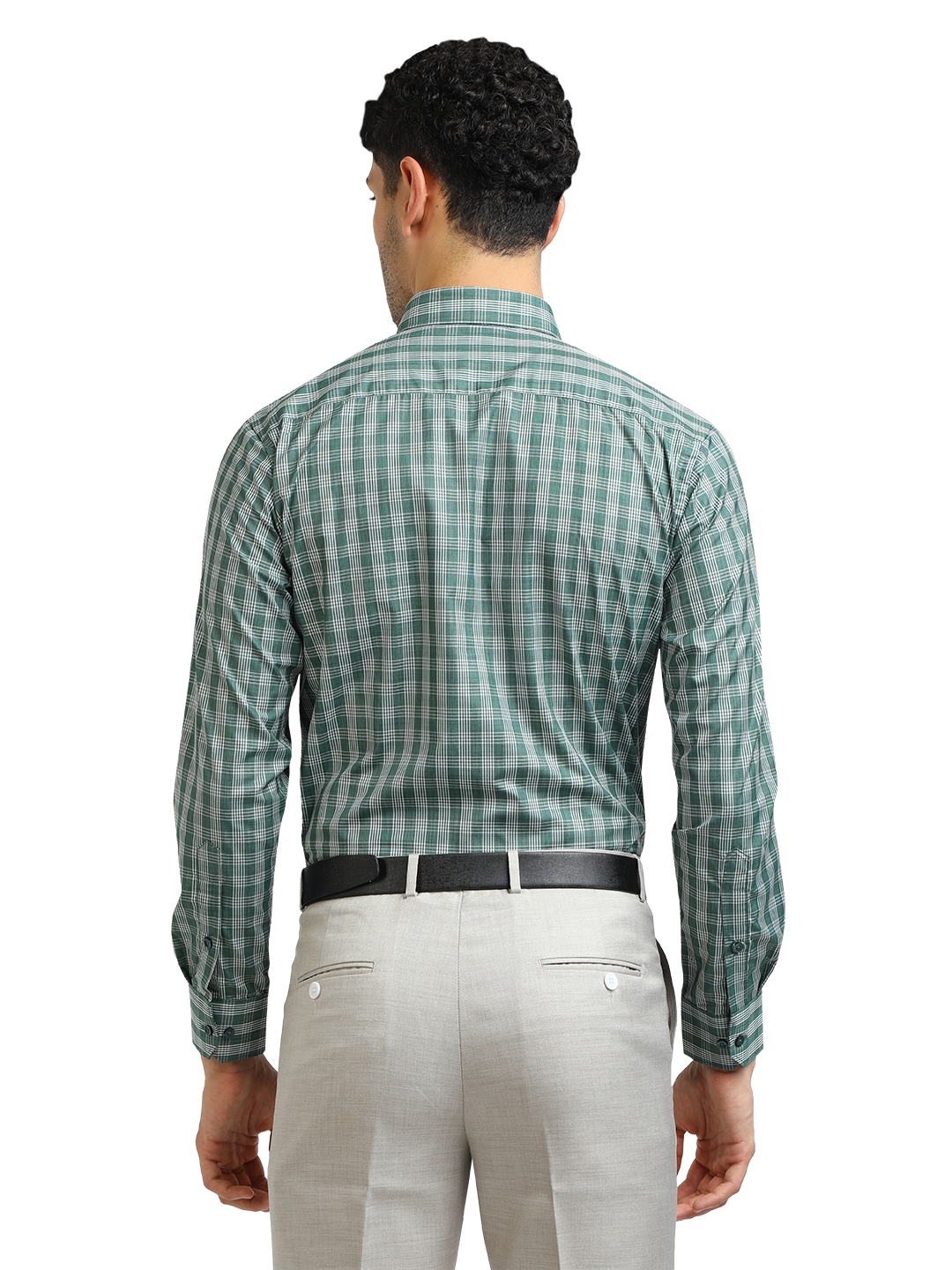 Model wearing Clarke Gable's Pista With White Checked Formal Shirt in a casual setting