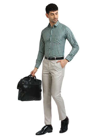 Model wearing Clarke Gable's Pista With White Checked Formal Shirt in a casual setting
