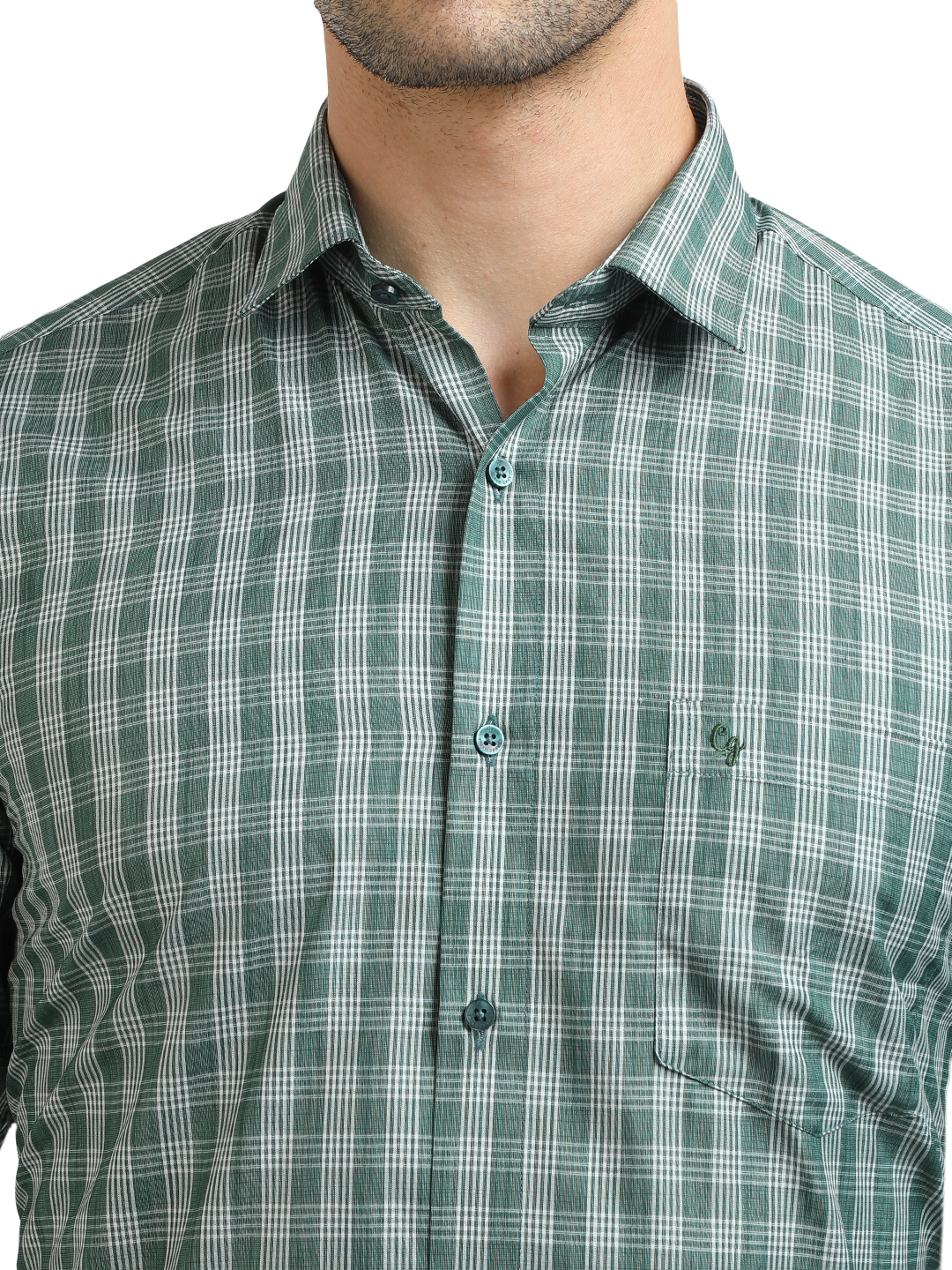 Model wearing Clarke Gable's Pista With White Checked Formal Shirt in a casual setting