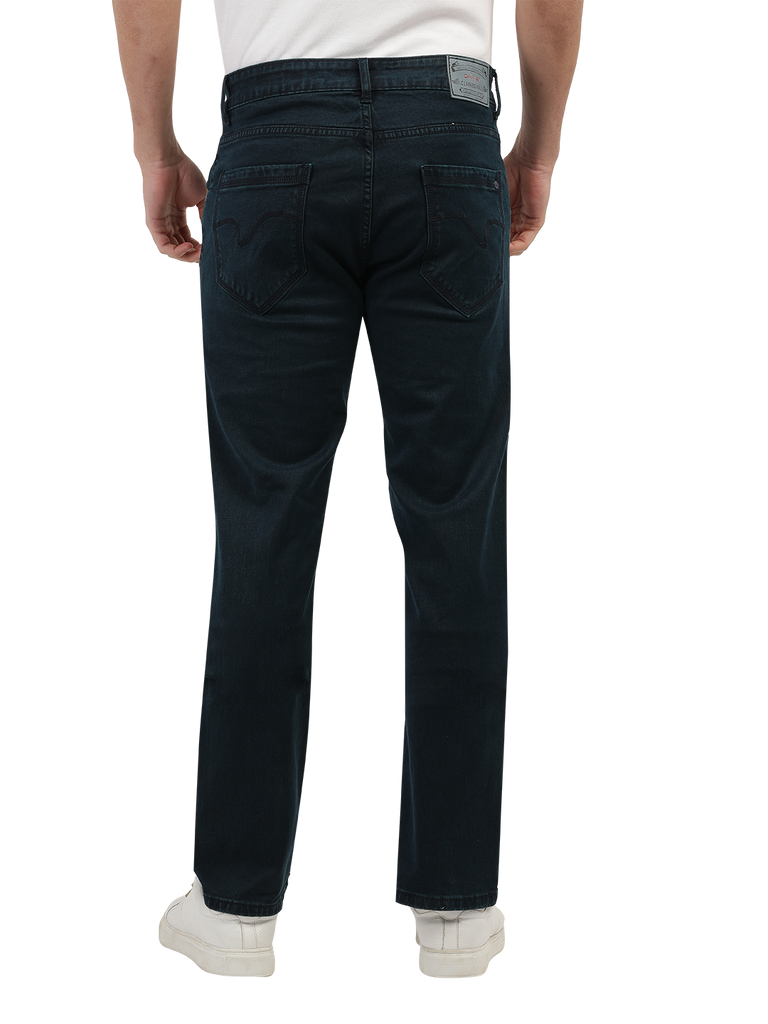 Model wearing Clarke Gable's Polor Blue Smart Fit Jeans in a casual setting