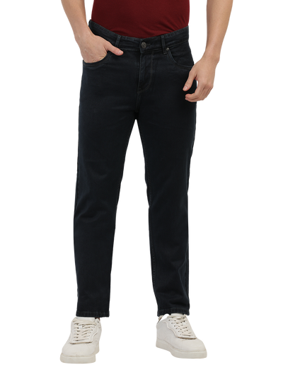 Model wearing Clarke Gable's Polor Grey Smart Fit Jeans in a casual setting