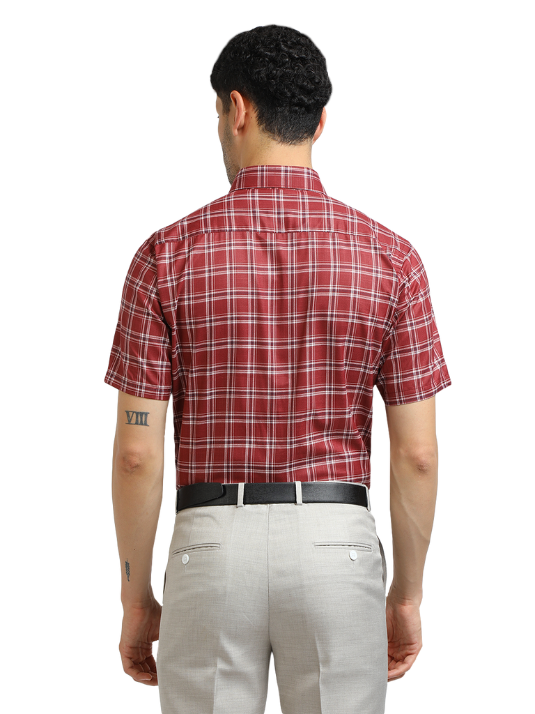 Model wearing Clarke Gable's Red With White Checked Formal Shirt in a casual setting