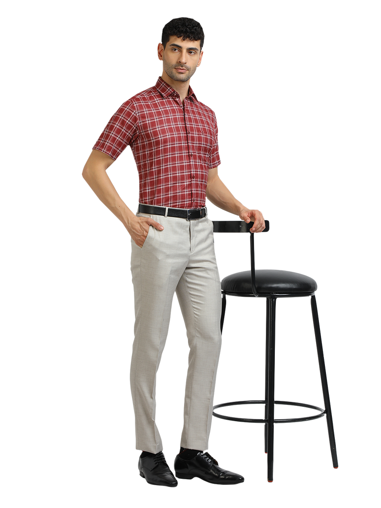 Model wearing Clarke Gable's Red With White Checked Formal Shirt in a casual setting