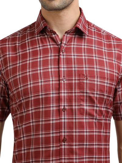 Model wearing Clarke Gable's Red With White Checked Formal Shirt in a casual setting