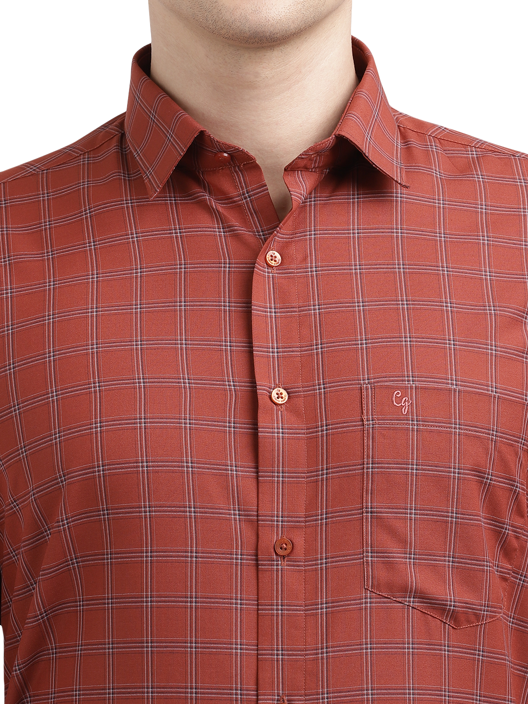 Model wearing Clarke Gable's Reddish Brown With White Checked Formal Shirt in a casual setting
