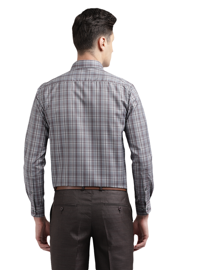 Model wearing Clarke Gable's Silver Grey Checked Formal Shirt in a casual setting