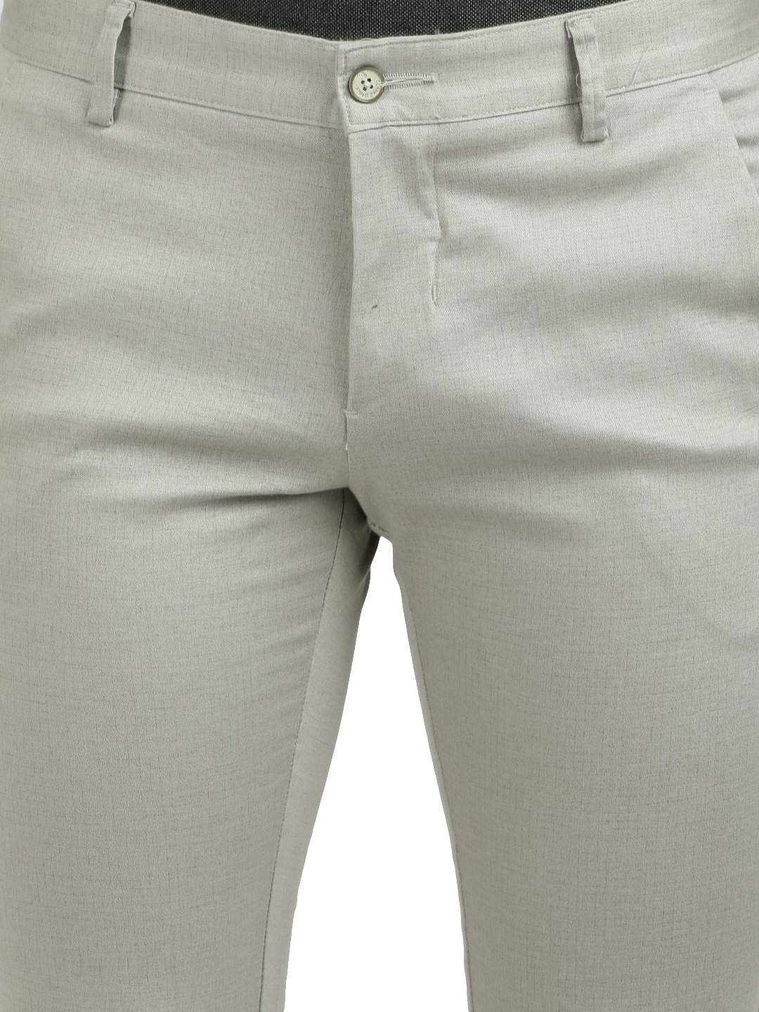 Model wearing Clarke Gable's Silver Trim Fit Trousers in a casual setting