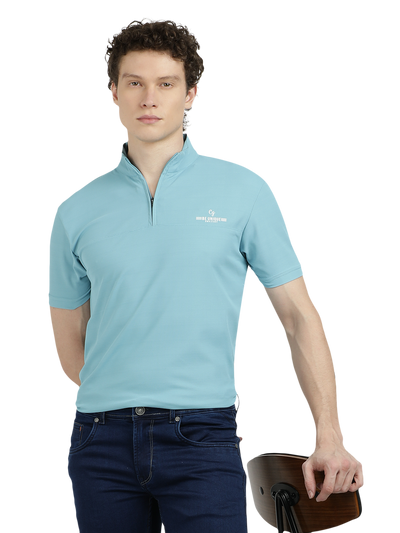 Model wearing Clarke Gable's Solid Dark Blue Skinny Fit Jeans in a casual setting