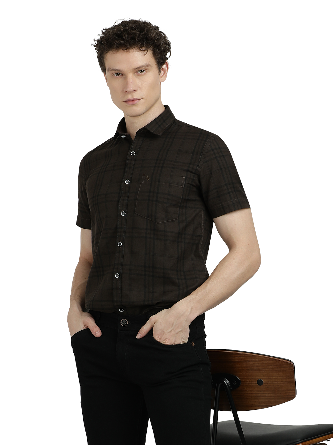 Model wearing Clarke Gable's Ultra Black Slim Fit Jeans in a casual setting