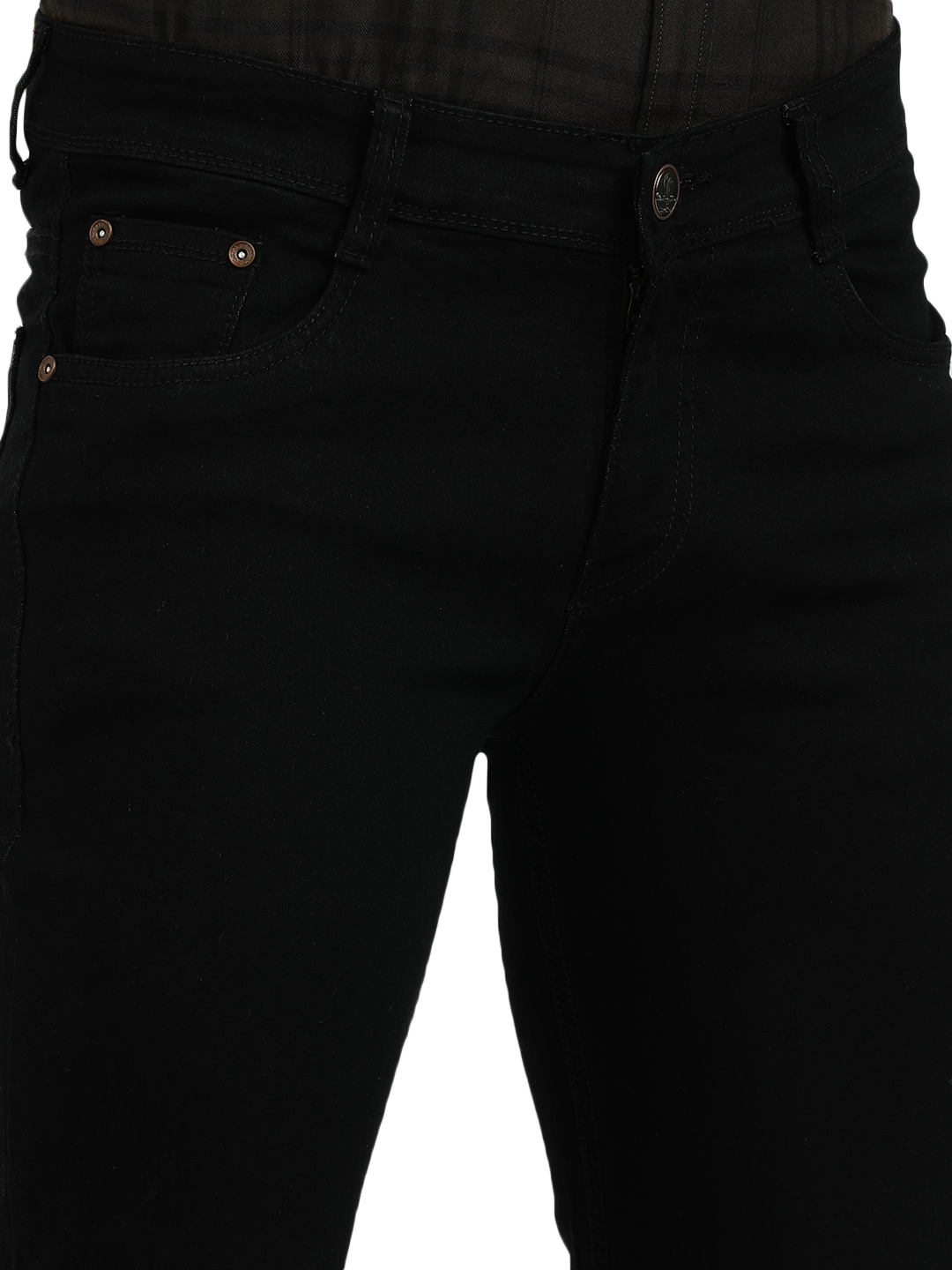 Model wearing Clarke Gable's Ultra Black Slim Fit Jeans in a casual setting