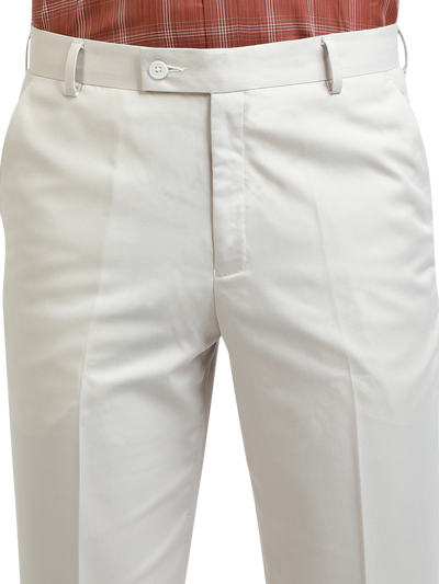 Model wearing Clarke Gable's White Sharp Fit Trousers in a casual setting