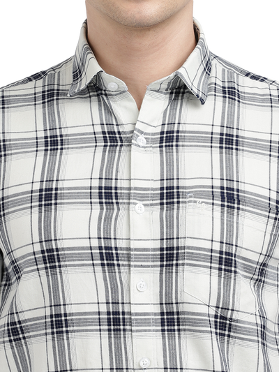 Model wearing Clarke Gable's White With Black Checked Casual Shirt in a casual setting