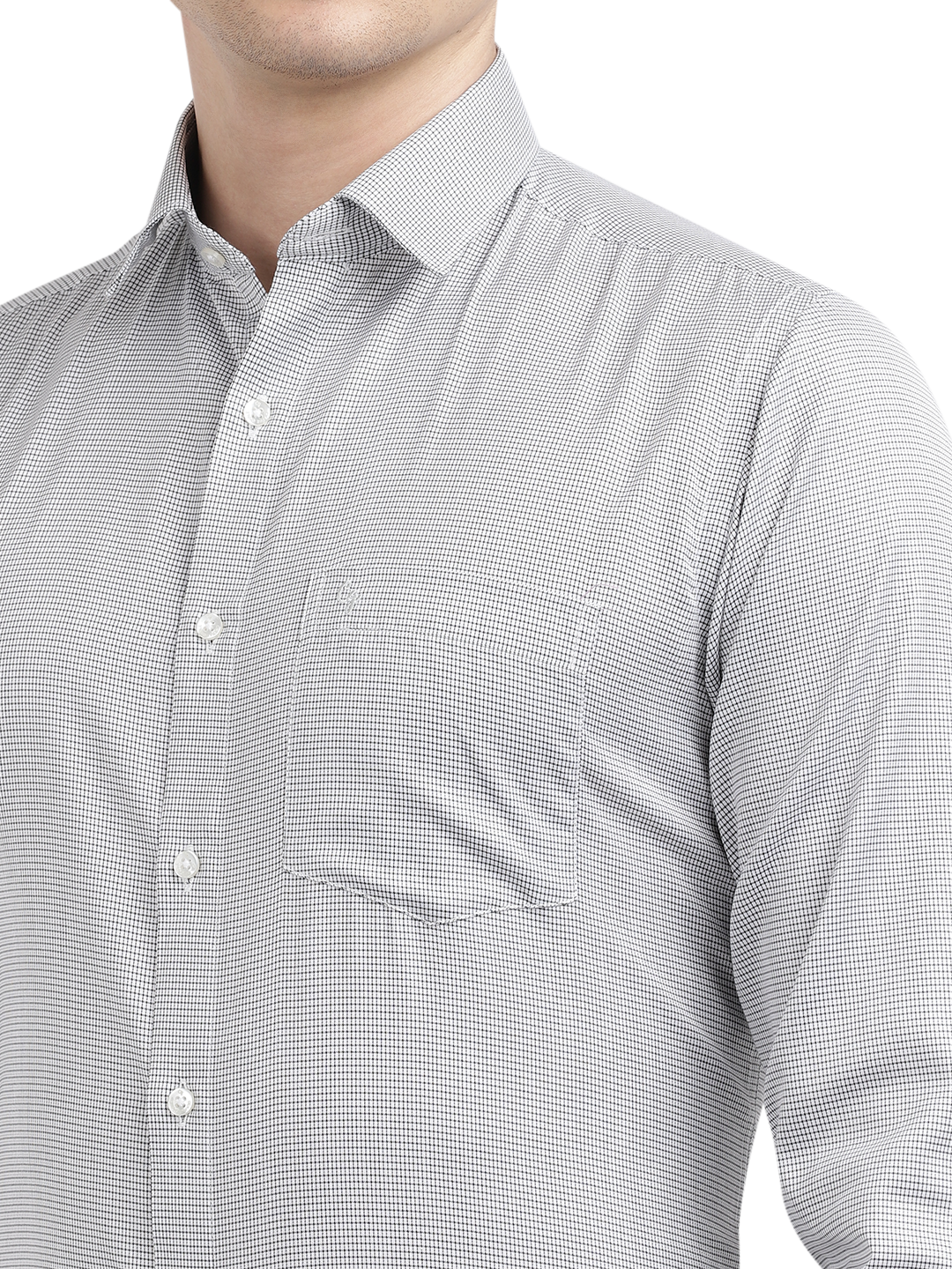 Model wearing Clarke Gable's White With Black Checked Formal Shirt in a casual setting