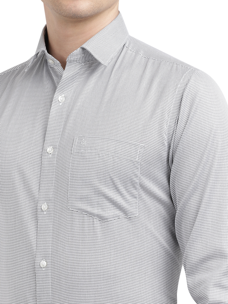 Model wearing Clarke Gable's White With Black Checked Formal Shirt in a casual setting
