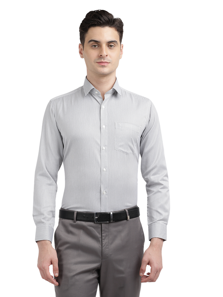 Model wearing Clarke Gable's White With Black Checked Formal Shirt in a casual setting