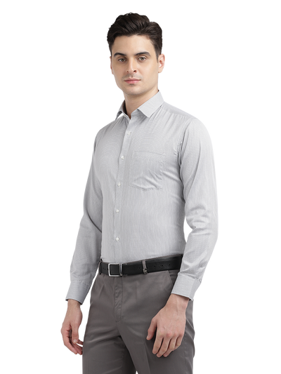 Model wearing Clarke Gable's White With Black Checked Formal Shirt in a casual setting