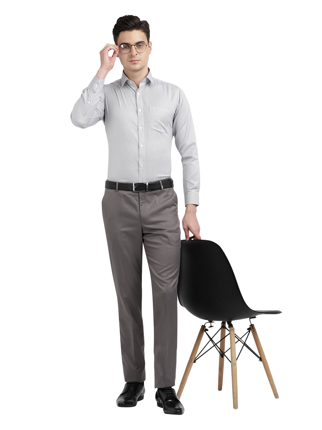 Model wearing Clarke Gable's White With Black Checked Formal Shirt in a casual setting