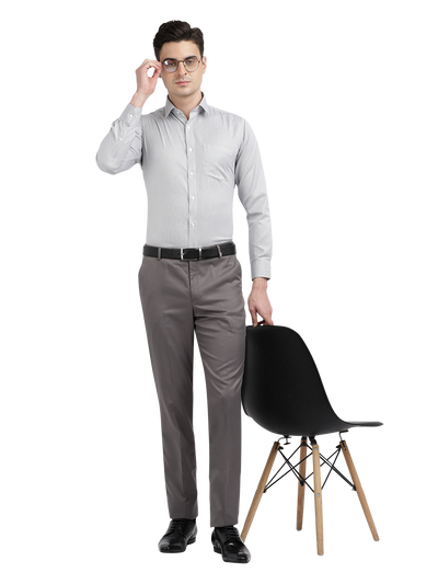 Model wearing Clarke Gable's White With Black Checked Formal Shirt in a casual setting