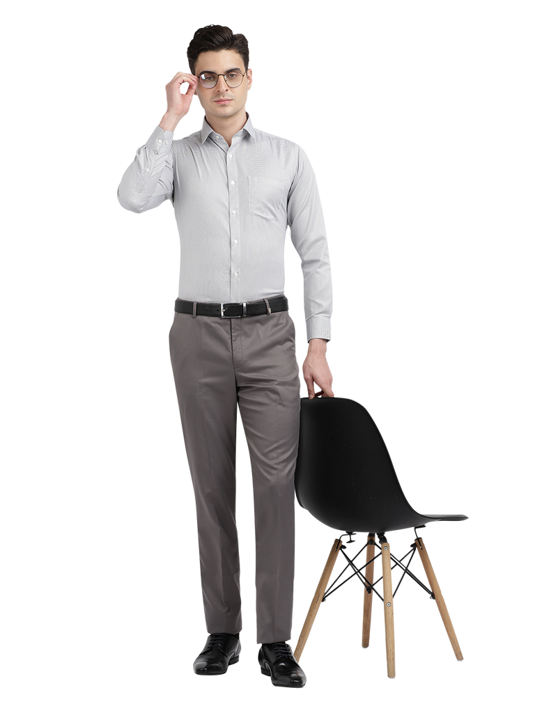 Model wearing Clarke Gable's White With Black Checked Formal Shirt in a casual setting
