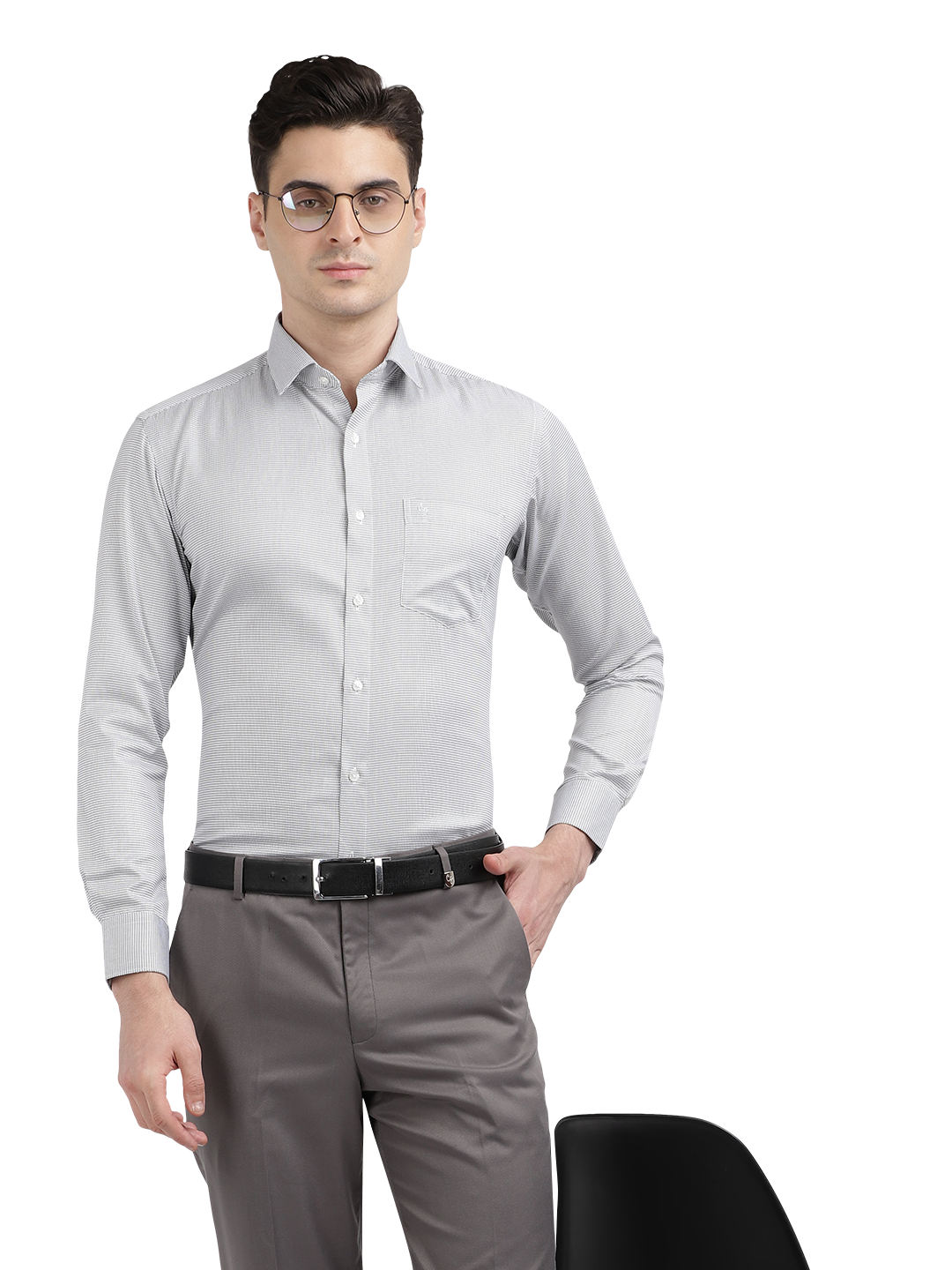 Model wearing Clarke Gable's White With Black Checked Formal Shirt in a casual setting