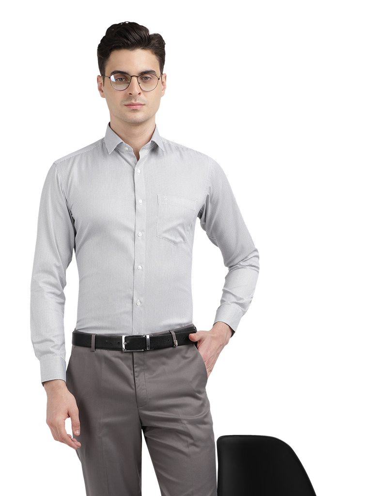 Model wearing Clarke Gable's White With Black Checked Formal Shirt in a casual setting