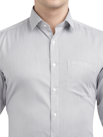 Model wearing Clarke Gable's White With Black Checked Formal Shirt in a casual setting