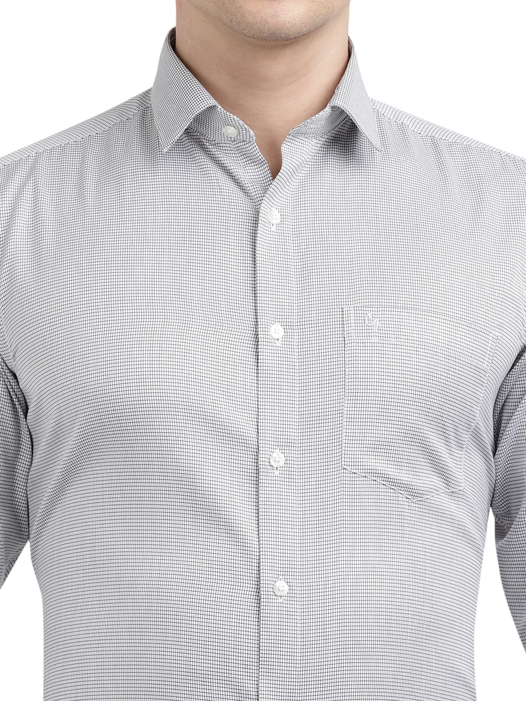 Model wearing Clarke Gable's White With Black Checked Formal Shirt in a casual setting