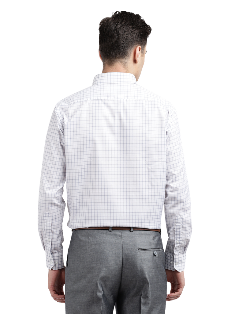 Model wearing Clarke Gable's White With Grey Checked Formal Shirt in a casual setting