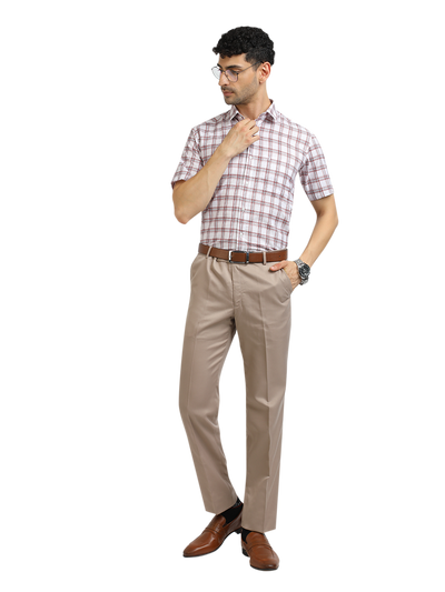 Model wearing Clarke Gable's White With Red Checked Formal Shirt in a casual setting