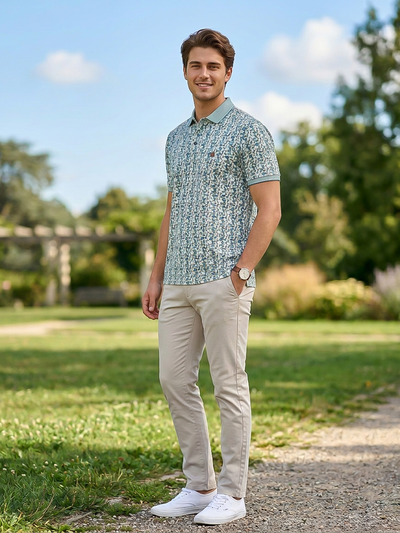 Light Teal Digital Printed Polo T Shirt