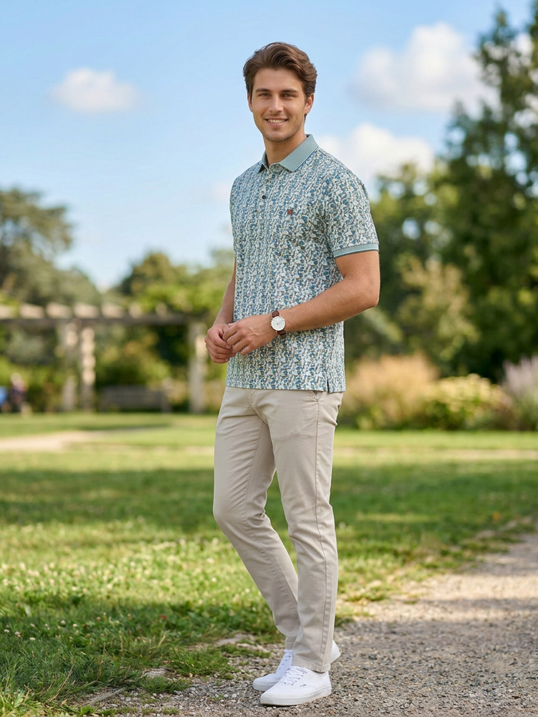 Light Teal Digital Printed Polo T Shirt