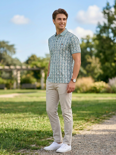 Light Teal Digital Printed Polo T Shirt