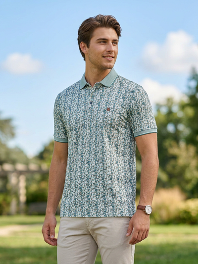 Light Teal Digital Printed Polo T Shirt