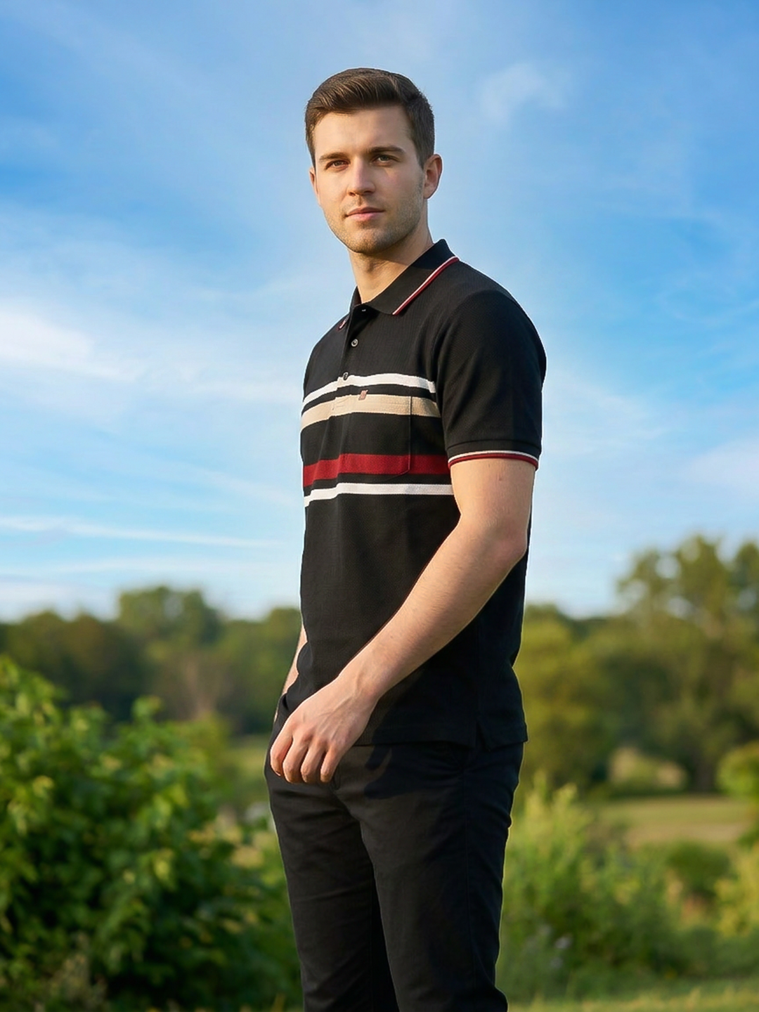 Black Horizontal Stripes Polo T Shirt
