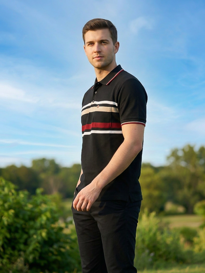 Black Horizontal Stripes Polo T Shirt