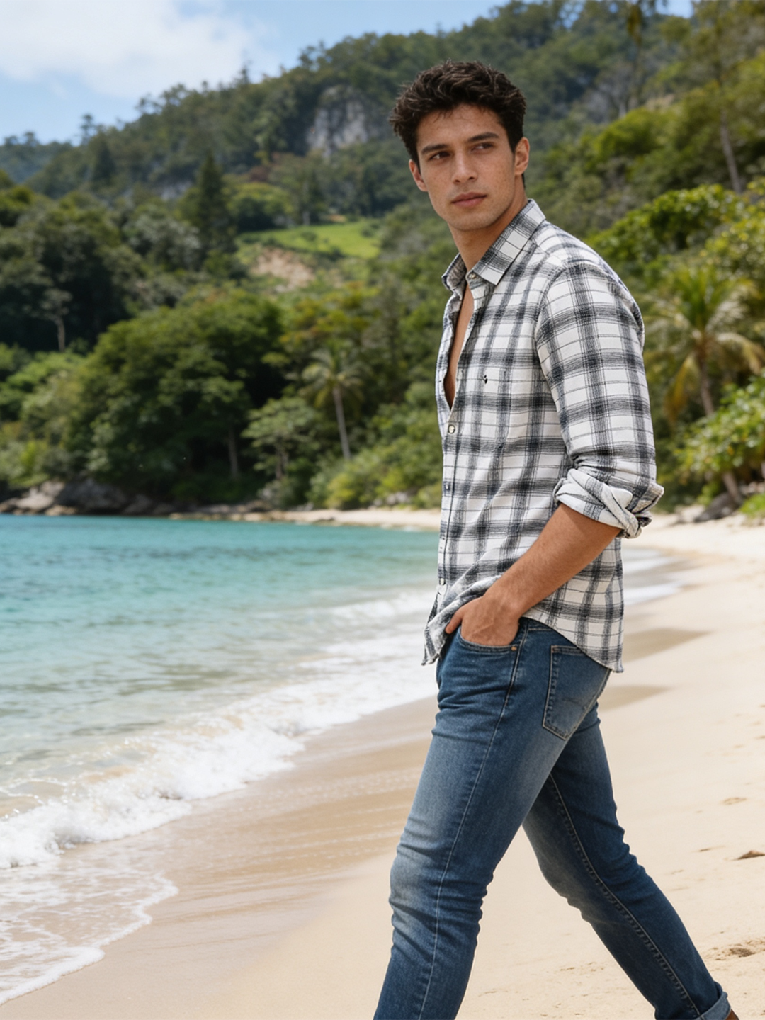 Black and White Checked Casual Shirt