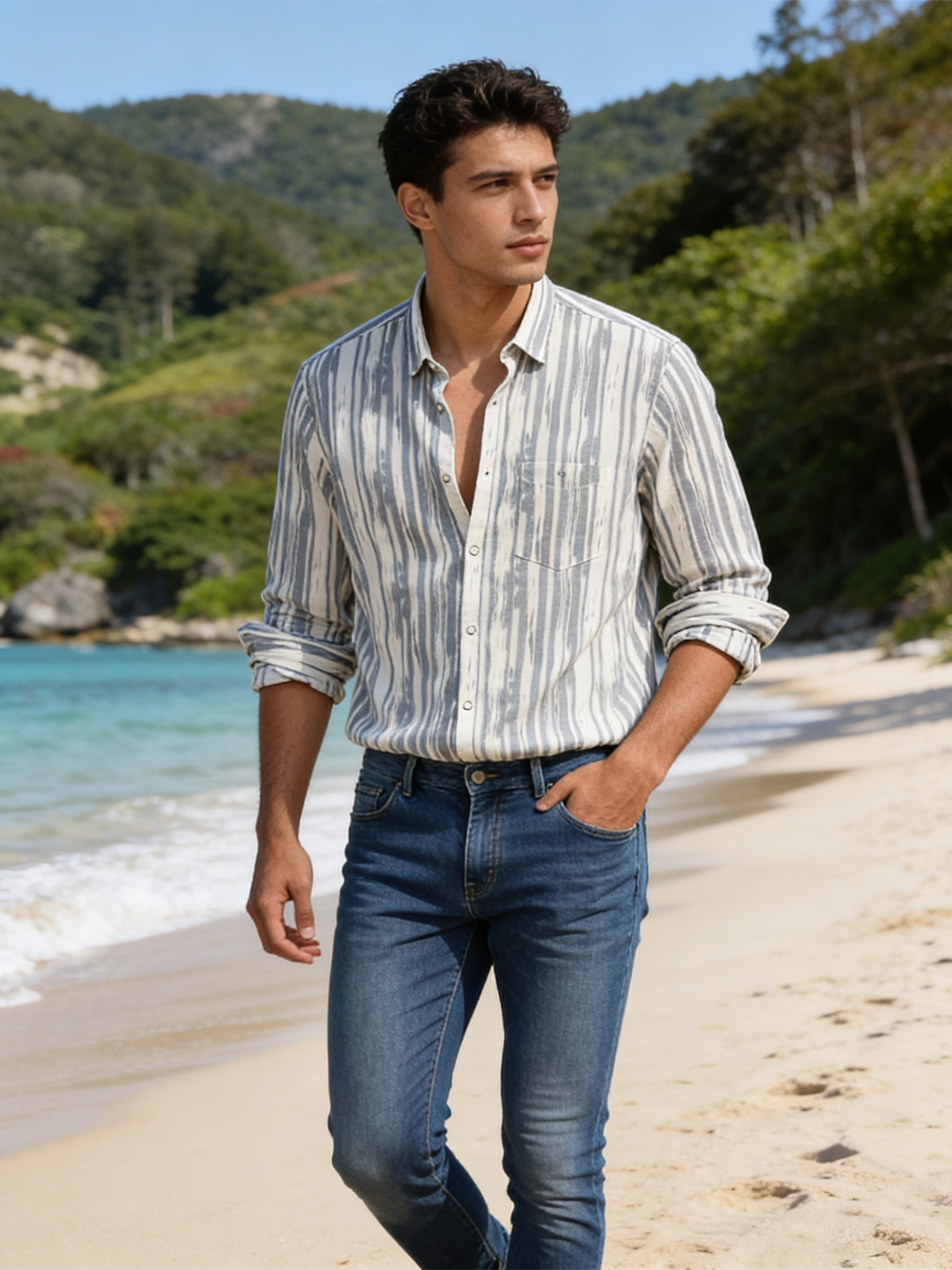 Cement Grey Printed Casual Shirt