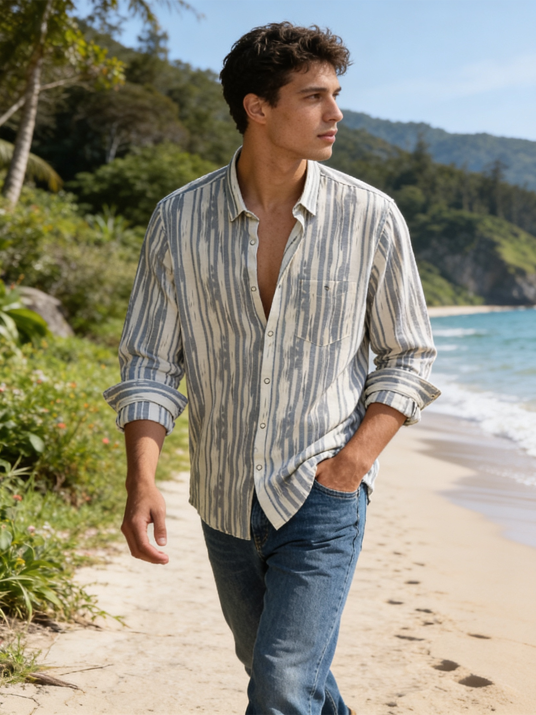 Cement Grey Printed Casual Shirt