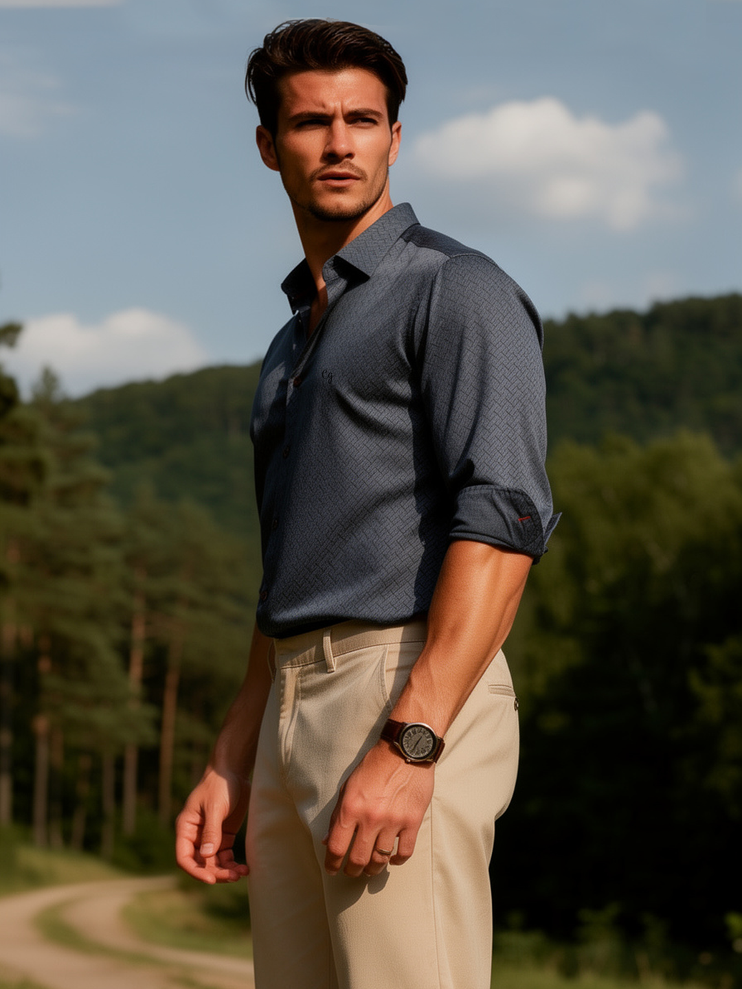 Steel Grey Weave Geometric Printed Casual Shirt