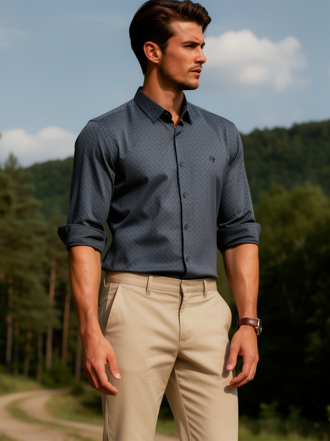 Steel Grey Weave Geometric Printed Casual Shirt