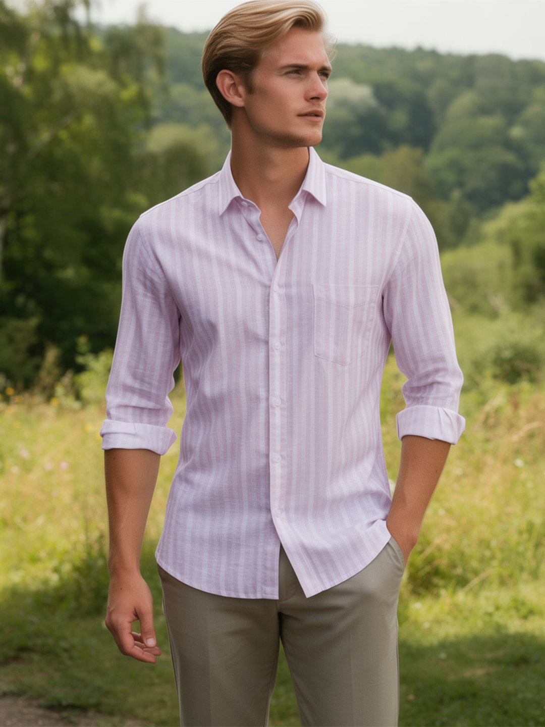 Powder Pink Stripes Casual Shirt