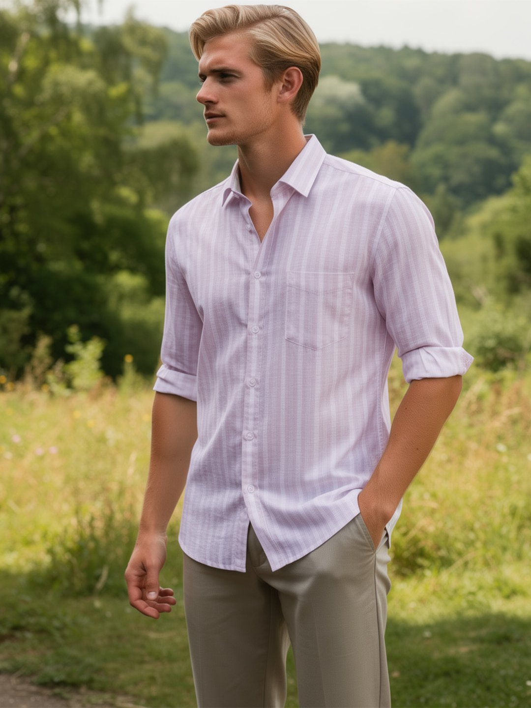 Powder Pink Stripes Casual Shirt