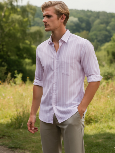 Powder Pink Stripes Casual Shirt