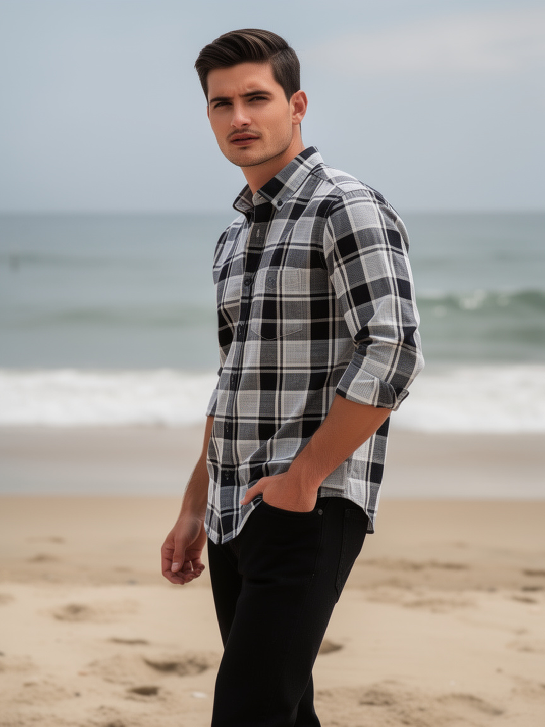 Slate Grey and White Checked Shirt