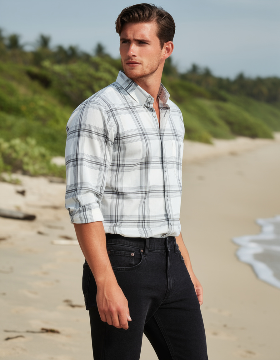 Forest Green and White Checked Casual Shirt