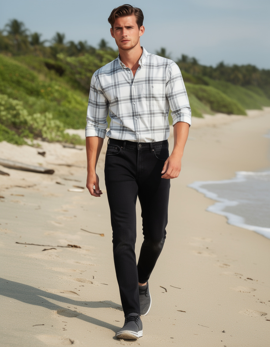 Forest Green and White Checked Casual Shirt