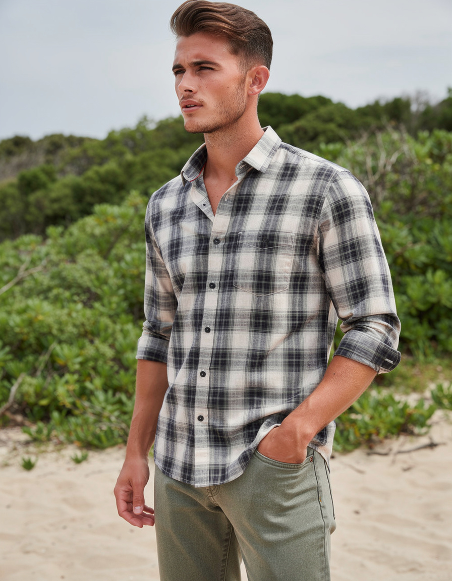 Midnight Black and White Checked Casual Shirt
