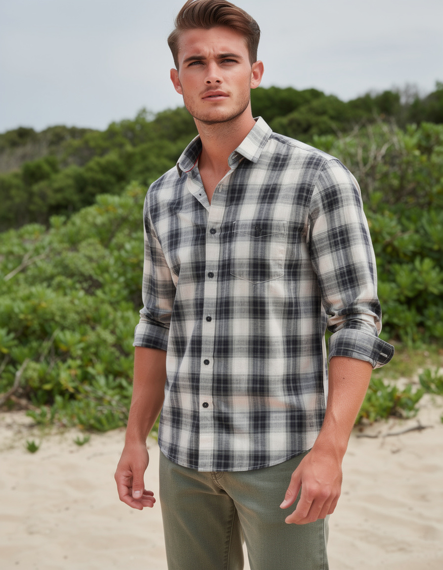 Midnight Black and White Checked Casual Shirt